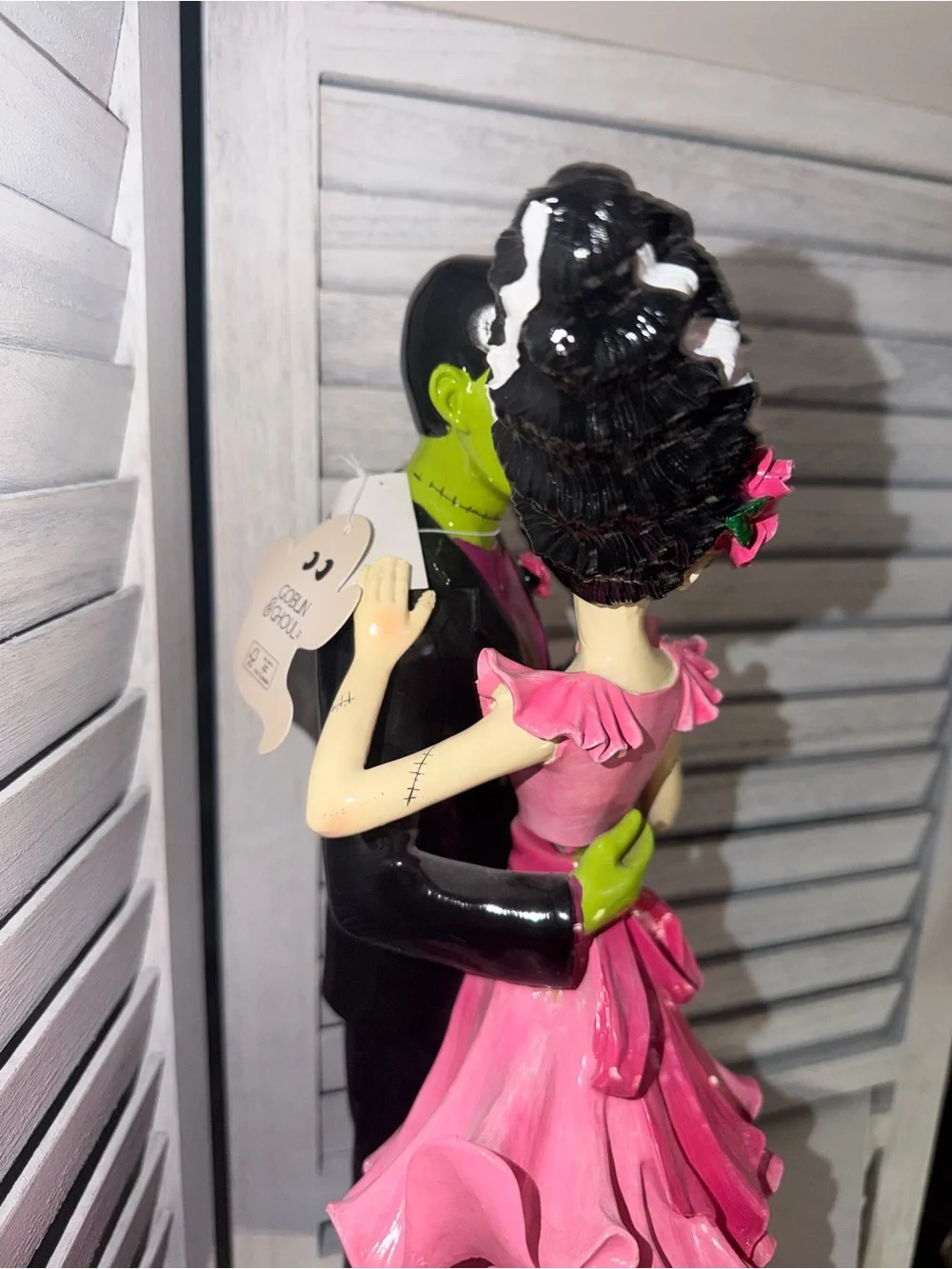 Dancing Pink Bride and Frankenstein Groom Figurine - Halloween Decor